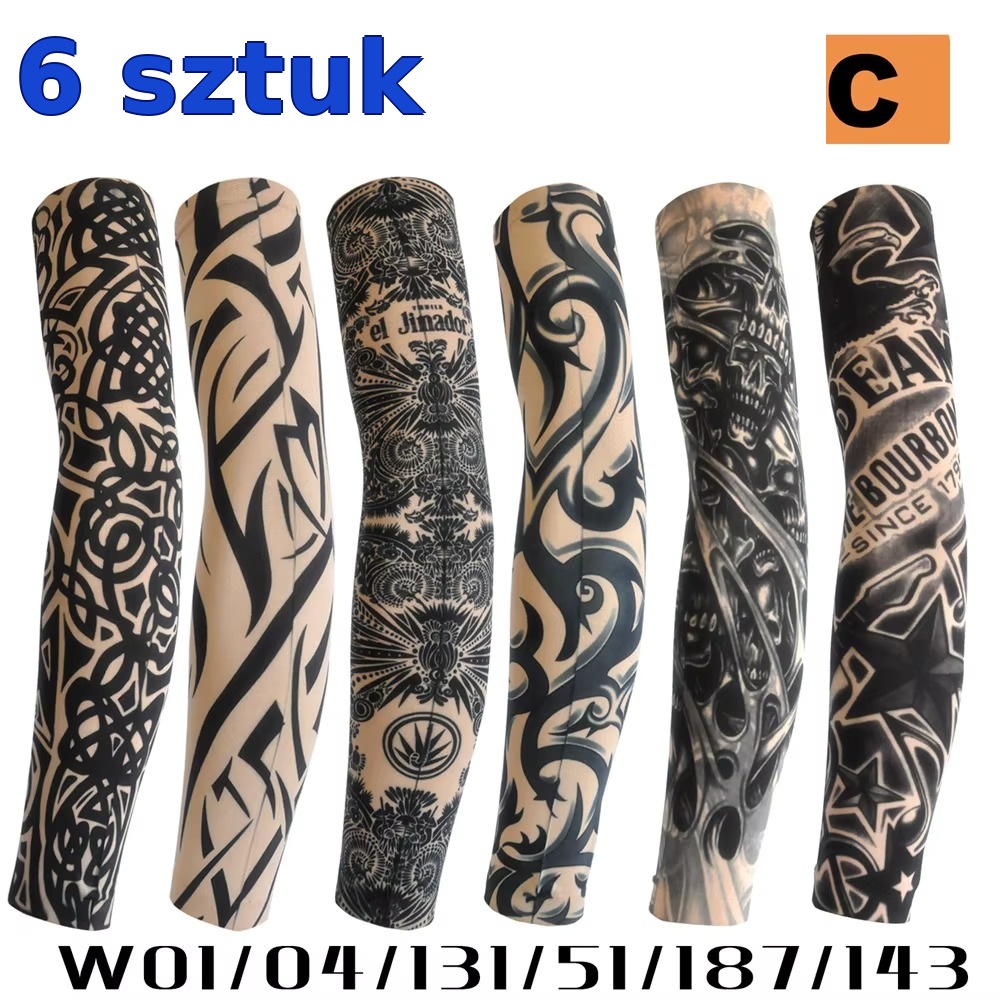 Rękawy z Tatuażami UV | Ochrona Słoneczna na Rower i Outdoor | 6 szt. | Unisex - obrazek 2