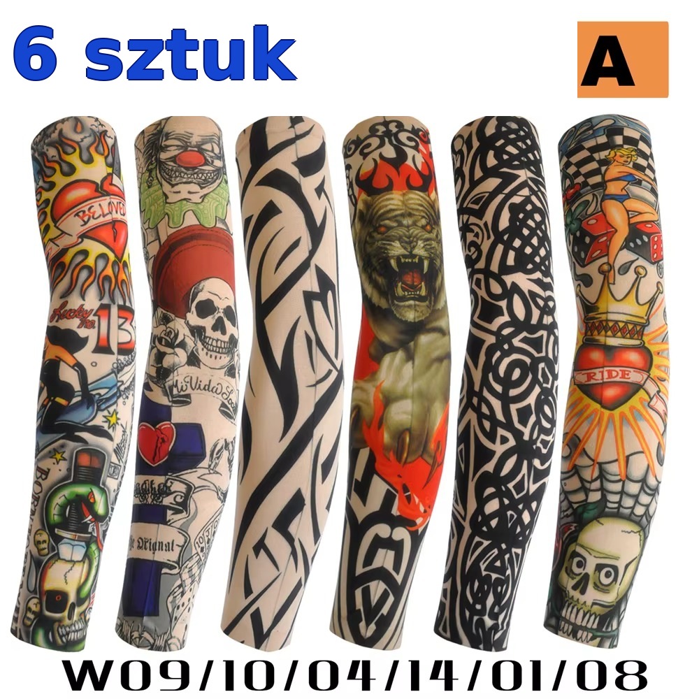 Rękawy z Tatuażami UV | Ochrona Słoneczna na Rower i Outdoor | 6 szt. | Unisex