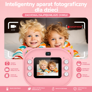 Aparat cyfrowy dla dzieci FotoSmyk Pro - natychmiastowy druk termiczny bez tuszu, kamera i drukarka 2w1